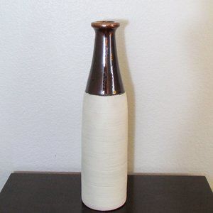 Vintage Farmhouse Upcycled Large Ceramic Brown and White Vase
